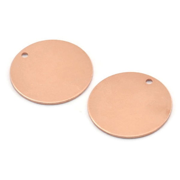 Copper Round Charm, 12 Raw Copper Round Charms With 1 Hole, Blanks (20x0.70mm) M01367