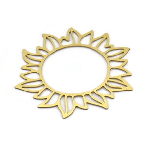 Brass Flower Charm, 6 Raw Brass Sunflower Charms, Earring Charms (53x49x0.60mm) A3090