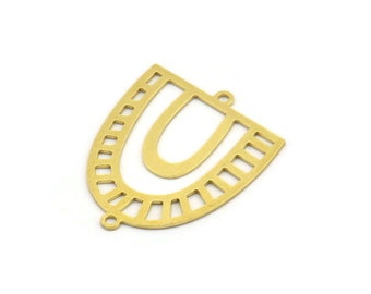 Brass D Shaped Charm, 6 Raw Brass D Shaped Charms With 2 Loops, Earrings, Connector Findings (30x24x0.60mm) A4464