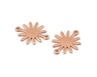 Copper Sun Charm, 24 Raw Copper Sun Charms With 2 Loops, Connectors (19x15x0.80mm) M01345