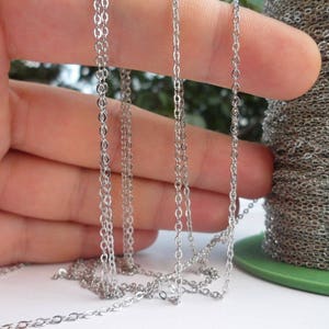 Silver Brass Chain, 10 Meters 33 Feet 1.5x2mm Silver Tone Brass Soldered Chain Y005 Z015 image 2