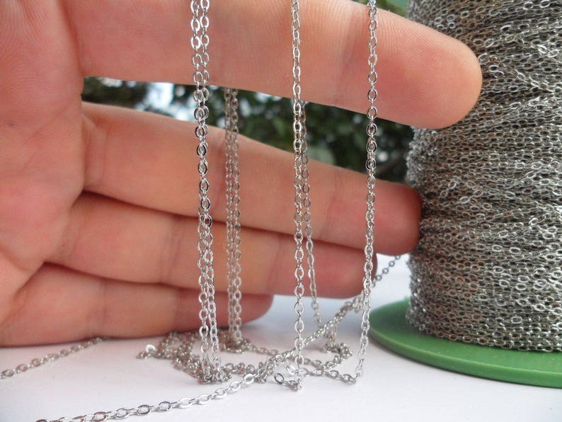 Silver Brass Chain, 10 Meters 33 Feet 1.5x2mm Silver Tone Brass Soldered Chain Y005 Z015 image 2