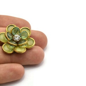 Ab Lucite And Brass Frame Caged Rhinestone Flower Flatback Beads, Cabochons 32 Mm B-21 image 3