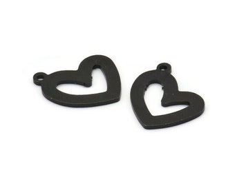 Black Heart Charm, 8 Oxidized Black Brass Heart Charms With 1 Loop (16x14x1mm) M861