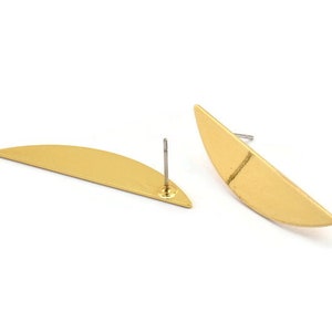 Semi Circle Earring, 2 Gold Plated Brass Half Moon Stud Earrings (37x8x0.70mm) M881 A2271