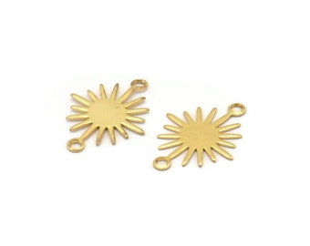 Gold Sun Charm, 24 Gold Plated Brass Sun Charms With 2 Loops, Connectors (18x13x0.50mm) D0570 H0881