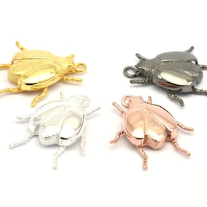 Silver Bug Charm, 925 Silver, Gold Plated, Black Plated, Rose Gold Plated, Bug Fly Insect Pendants (29x22x5.5mm) N0495