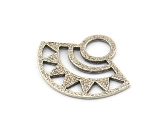 Charm étnico de plata, 2 charms de latón bañados en plata antigua, colgantes de plata, accesorios (32 x 26 x 1 mm) E664