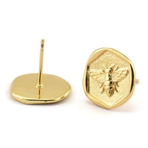 Boucle d&#39;oreille abeille en or, 4 clous d&#39;oreilles abeille en laiton plaqué or (13 x 1,5 mm) N1212 Q0656