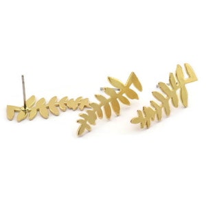Brass Leaf Earring, 8 Raw Brass Leaf Stud Earrings  (25x11x0.80mm) D1232 A1800