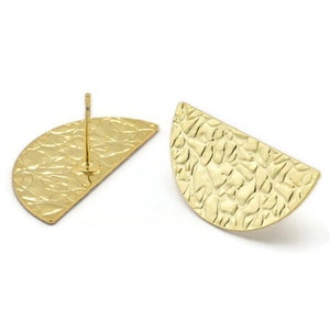 Gold Moon Earring, 4 Gold Plated Brass Half Moon Stud Earrings (25x12x0.60mm) D888 A1175