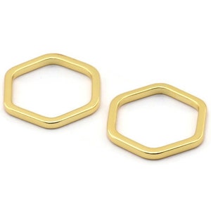 Gold Hexagon Connector, 4 Gold Plated Brass Hexagon Connector Rings (22x2x2mm) D0135 Q0002