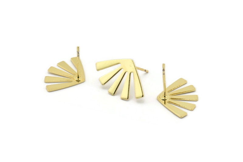 Gold Sun Earring, 4 Gold Plated Brass Rising Sun Flag Stud