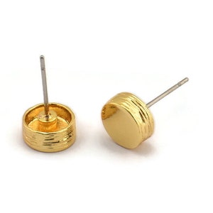 Gold Round Earring, 4 Gold Plated Brass Round Earring Studs (8x3mm) N1405