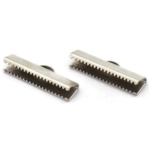25mm Choker End, 8 Antique Silver Plated Brass Ribbon Crimp Ends With Loop, Findings (25x6mm) A0040