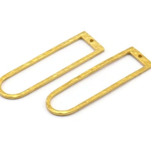D Shape Charms, 4 Raw Brass Hammered Long D Shape Connectors With 1 Hole, Rings  (46x13x1.3mm) BS 1877