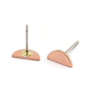 Copper Semi Circle Earring, 12 Raw Copper Tiny Half Moon Stud Earring (9x4x0.80mm) M02358 A6086