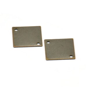 Brass Square Charm, 30 Antique Brass Square With 2 Holes Connectors, Findings, Charms (13mm) Pen 421 K123