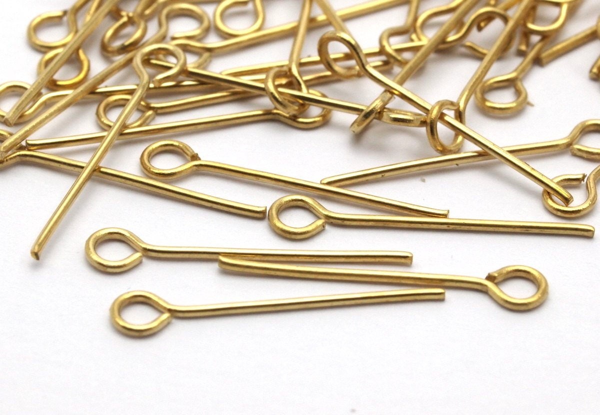 Eye Pin Beading Pin 100 Raw Brass Eye Pins Findings Etsy