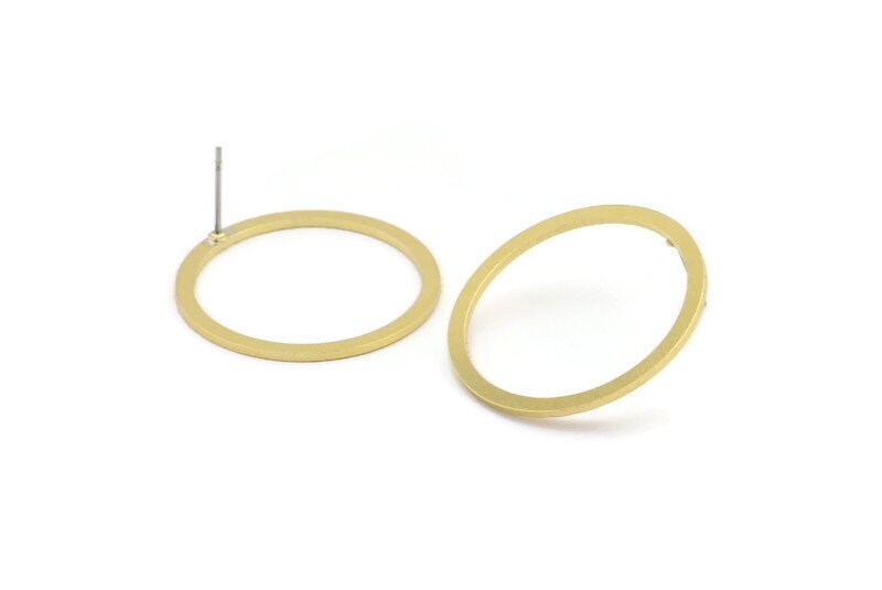 Brass Circle Earring, 8 Raw Brass Circle Stud Earrings (40x4mm) A0795 A2893