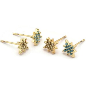 Gold North Star Earring, 4 Gold Plated Brass North Star Stud Earrings (8mm) SY0187
