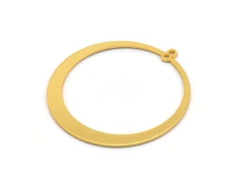 Gold Circle Charm, Gold Plated Brass Circle Charm With 2 Loops, Earrings, Findings (48x45x1mm) D870 Q0698