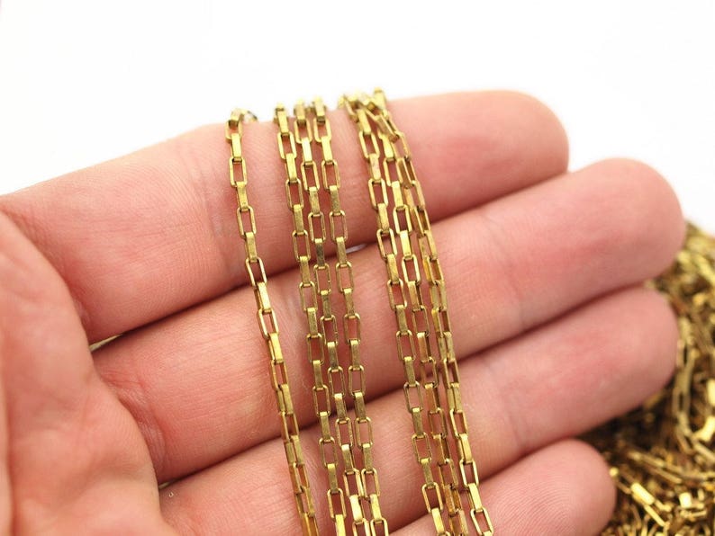 Link Chain, Rectangle Chain, 5 M. Rectangle Raw Brass Chain, Open Link 3.5x2mm W117 Bs 1377 image 5