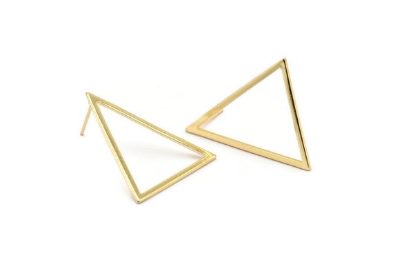 Gold Triangle Earring, 4 Gold Plated Brass Triangle Stud