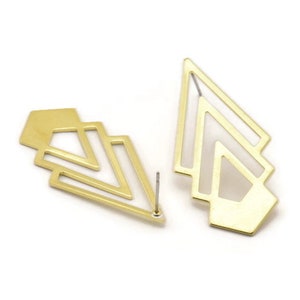 Brass Triangle Earring, 4 Raw Brass Diamond Stud Earrings (46x22x1mm) M01558 A2461