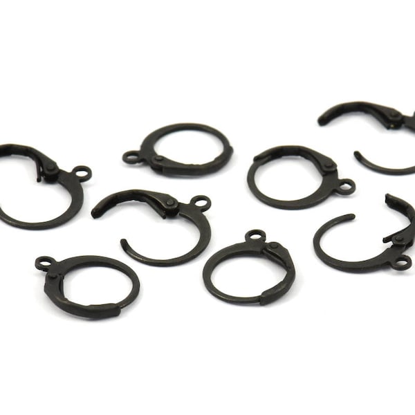 Black Earring Clasp, 50 Black Oxidized Brass Leverback Earring Clasps (12x14mm) A0897 S593