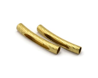 Raw Brass Tube, 24 Raw Brass Curved Textured Tube Findings (31x5mm) A0724