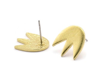 Brass Lotus Earring, 4 Raw Brass Lotus Flower Stud Earrings (15x13x1.5mm) N1619