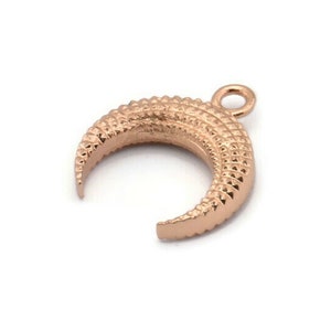 Rose Gold Moon Charm, 1 Rose Gold Plated Textured Horn Charms, Pendant, Jewelry Finding (19x6x4.40mm) N0269 Q0205