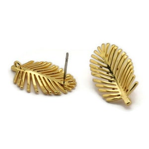 Gold Leaf Earring, 2 Gold Plated Brass Leaf Stud Earrings With 1 Hole, Findings (21x13x1mm) N1207 A1422