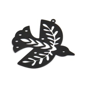 Black Bird Charm, 4 Oxidized Black Brass Bird Shaped Charms With 1 Loop, Leaf Charms (37x35x0.60mm) SMP0071 A3942