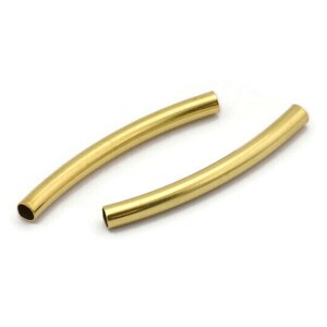 Raw Brass Noodle Tube Beads, 24 Raw Brass Curved Tubes (3x32mm) Bs 1416