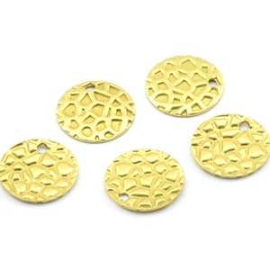 Brass Round Charm, 100 Raw Brass Textured Round Charms With 1 Hole, Findings (10x0.8mm) E172