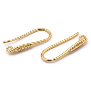 Gold Ear Hooks, 8 Gold Plated Brass Earring Textured Wires, Earring Hooks (21x8mm) BS 1825
