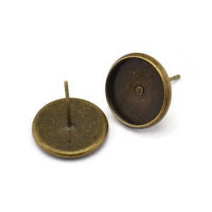 12mm Tray Cabochon Earring, 50 Antique Bronze Earring Posts 12mm Pad, Ear Studs Cabochon Setting D0190