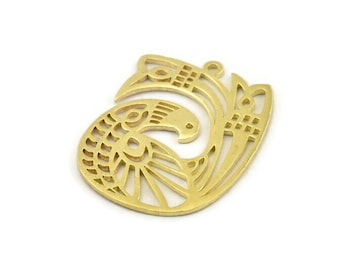 Brass Bird Charm, Raw Brass Bird Charms With 1 Loop, Findings (33x26x1mm) N1476