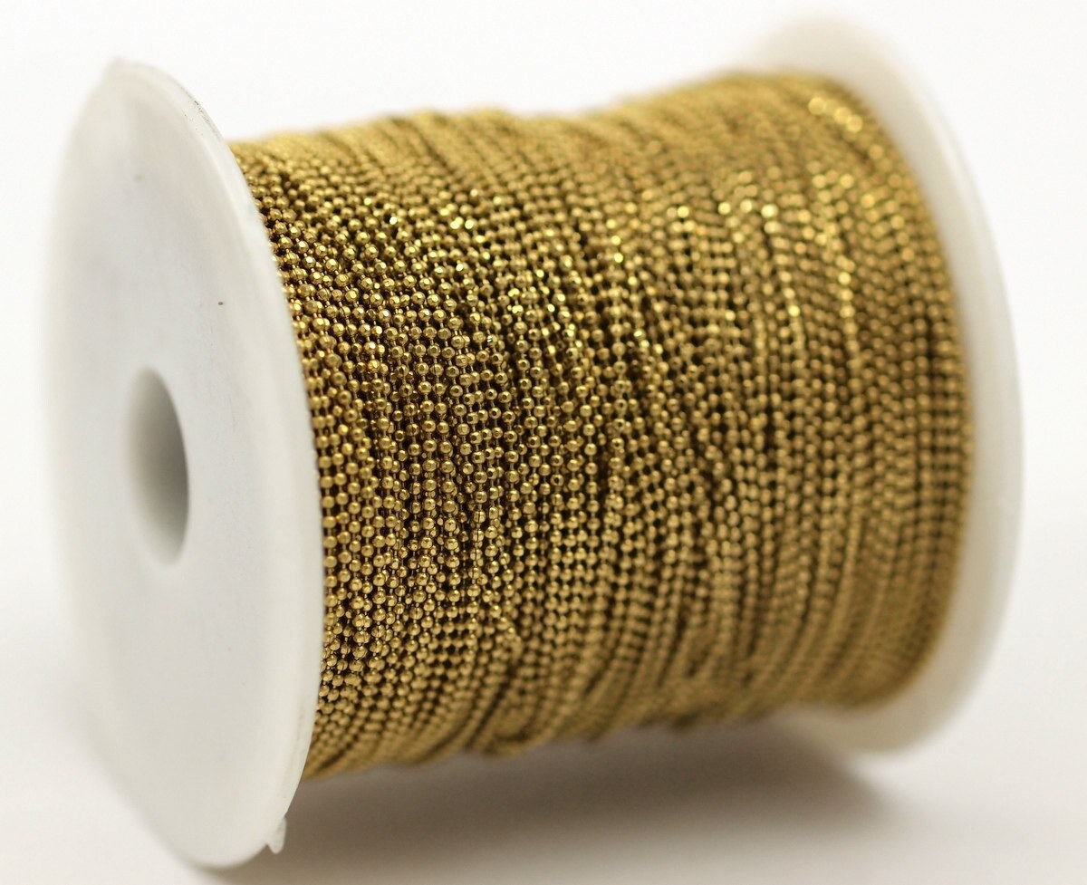 1mm Ball Chain, 5 Meters - 16.5 Feet (1mm) Raw Brass Faceted Ball Chain - Brs 4 ( Z006 )