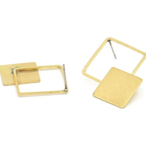 Brass Square Earring, 4 Raw Brass Square Earring Posts, Pendants, Findings (36x26x1.7mm) E329