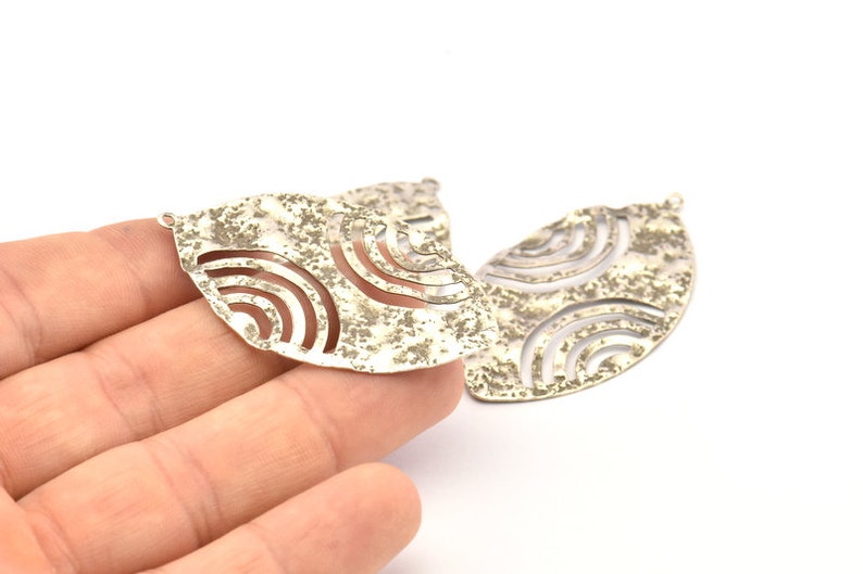 Silver Oval Pendant D762 H872 6 Antique Silver Plated Brass Hammered Oval Pendants With 1 Loop Charms Findings 49x28x0.50mm Earrings