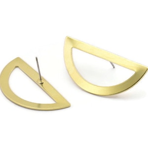 Semi Circle Earring, 6 Raw Brass Half Moon Stud Earrings (38x17x0.80mm) M515 A2352