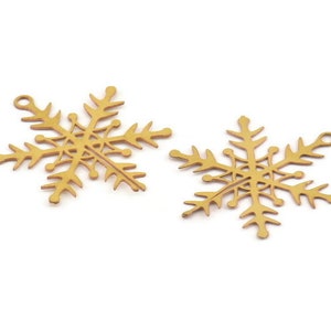 Brass Snowflake Charm, 24 Raw Brass Snowflake Charms With 1 Loop, Findings (25x21x0.40mm) D1691