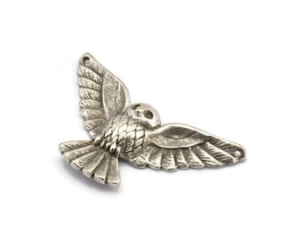 Antique Silver Owl Charm, 2 Antique Silver Plated Owl Necklace