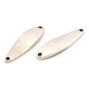 Silver Irregular Charm, 4 Antique Silver Plated Brass Marquise Connectors With 2 Hole, Findings (31x9x1.5mm) D1081