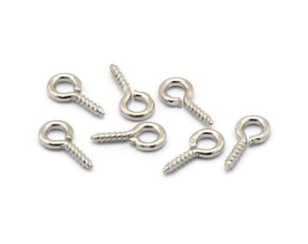 100 silberfarbene Messing Schraubhaken Eye Pins (10 x 5 mm) A1054