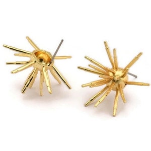 Gold Molecule Earring, 2 Gold Plated Brass Molecule Stud Earrings (27x15mm) N1252