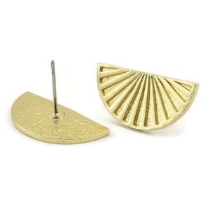 Semi Circle Earring, 4 Raw Brass Half Moon Stud Earrings (22x11x1.2mm) N1330